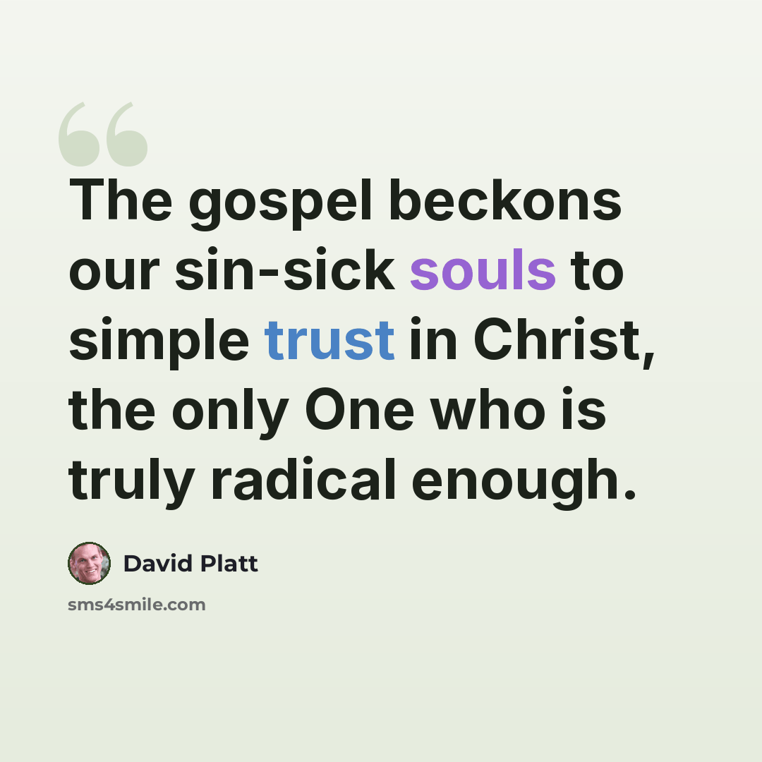“The gospel beckons our sin-sick souls to simple trust in Christ, the only One who is truly radical enough.” quote by David Platt