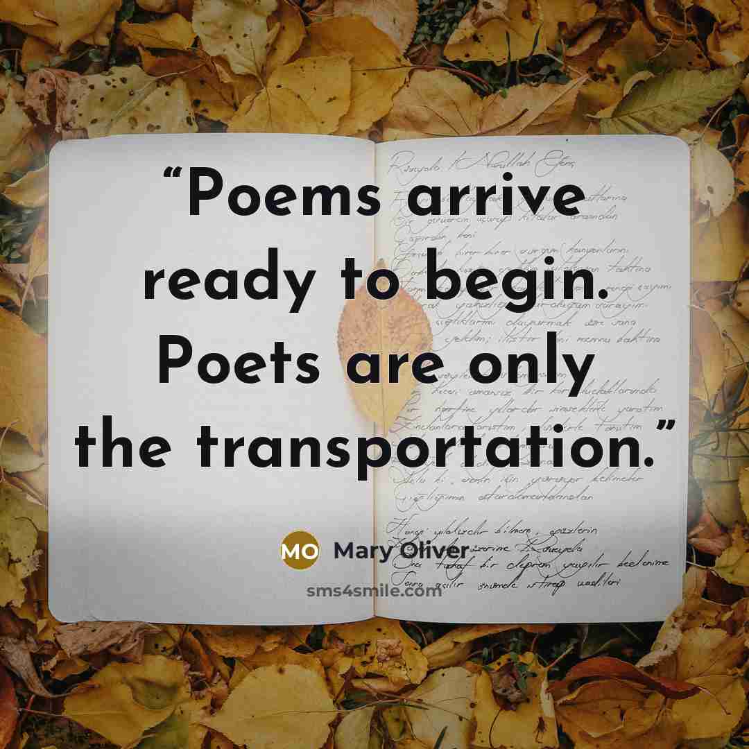 “Poems arrive ready to begin. Poets are only the transportation.” quote by Mary Oliver