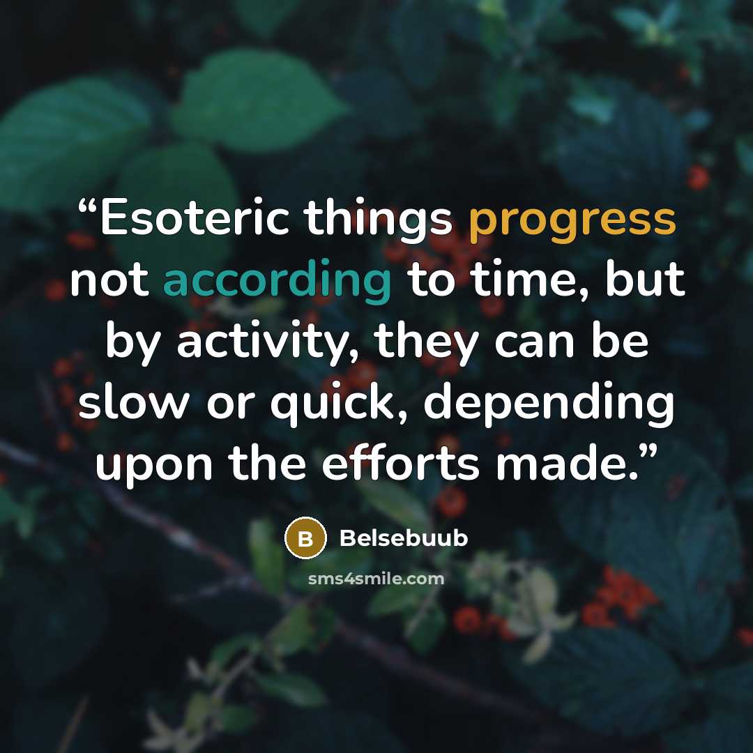 “Esoteric things progress not according to time, but by activity, they can be slow or quick, depending upon the efforts made.” quote by Belsebuub