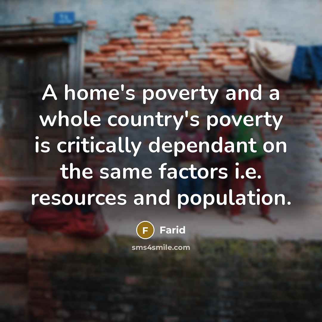 “A home's poverty and a whole country's poverty is critically dependant on the same factors i.e. resources and population.” quote by Farid