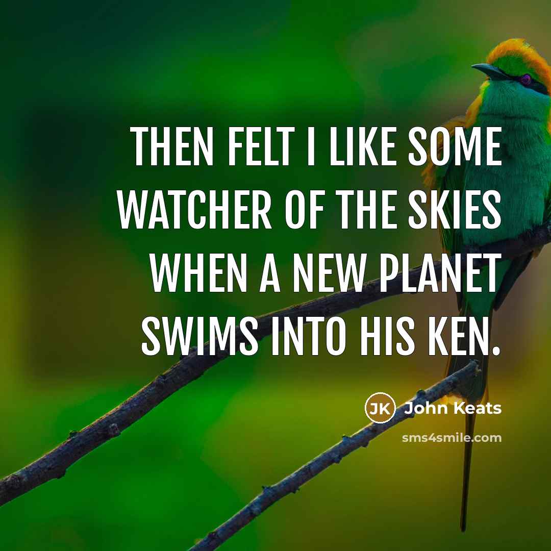 “Then felt I like some watcher of the skies when a new planet swims into his ken.” quote by John Keats