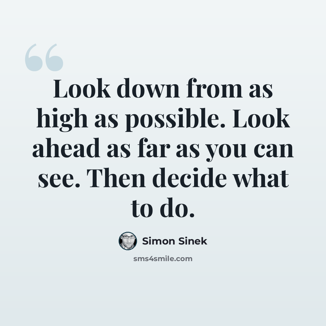 “Look down from as high as possible. Look ahead as far as you can see. Then decide what to do.” quote by Simon Sinek