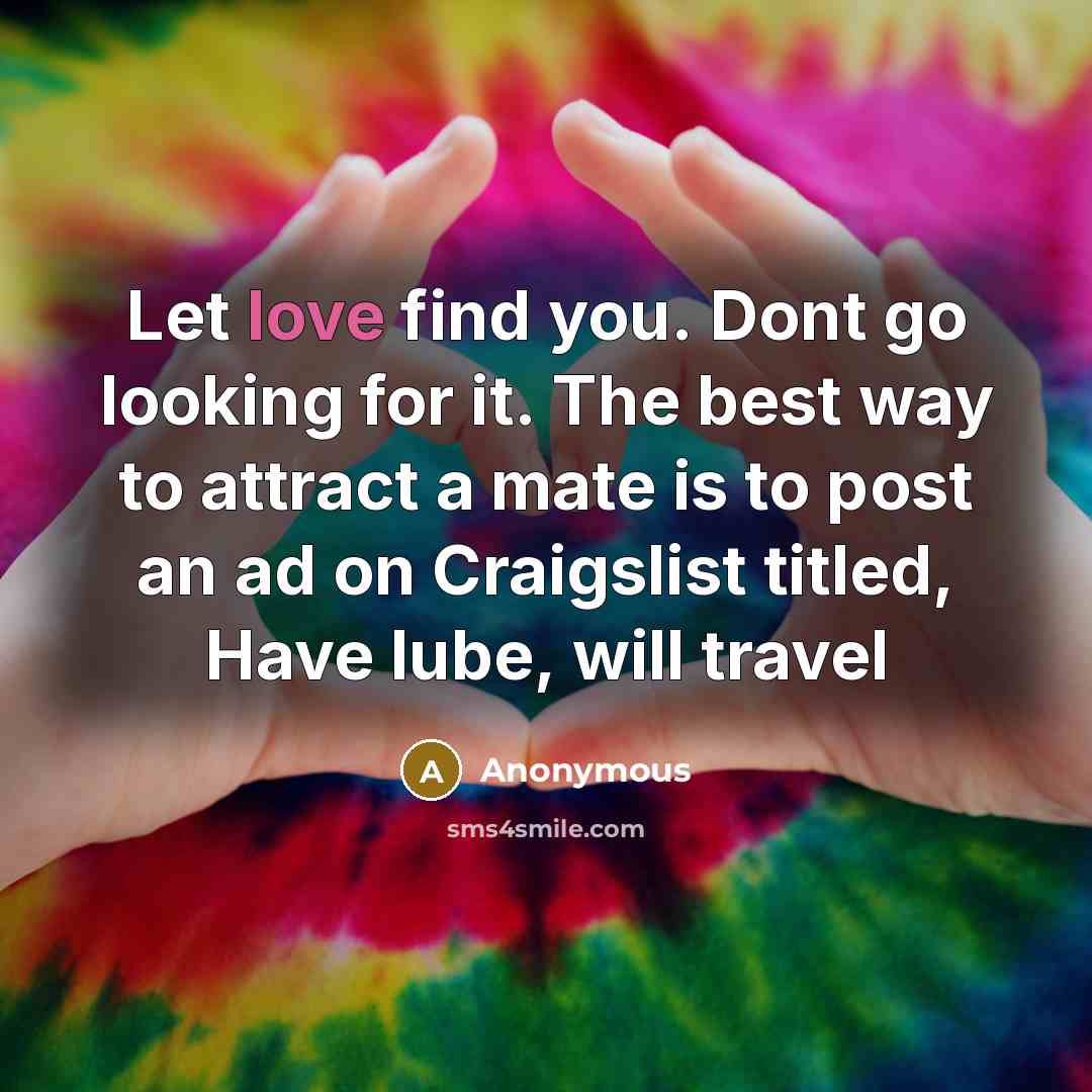 “Let love find you. Dont go looking for it. The best way to attract a mate is to post an ad on Craigslist titled, Have lube, will travel” quote by Anonymous