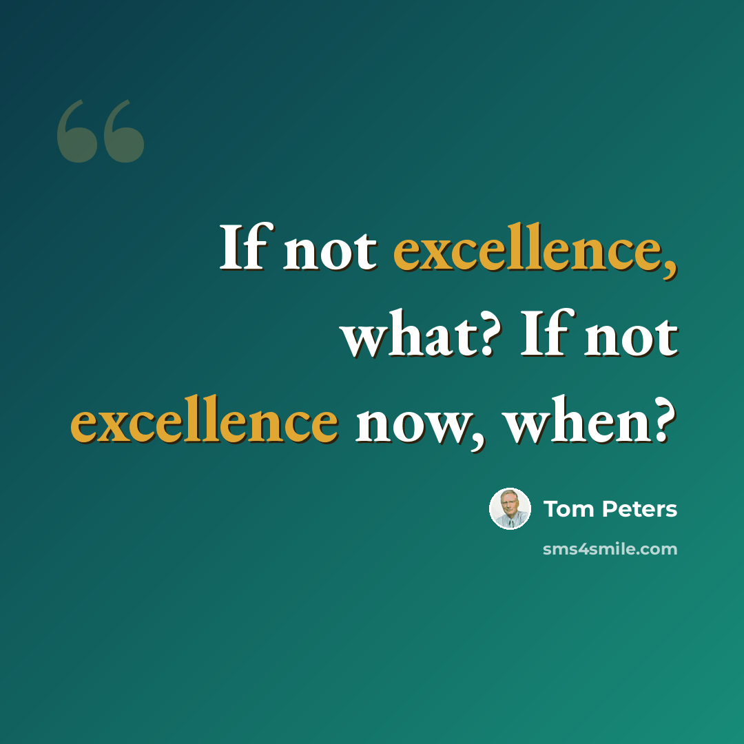 “If not excellence, what? If not excellence now, when?” quote by Tom Peters