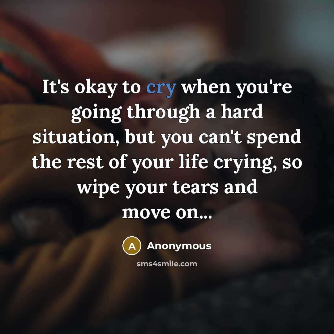 “It's okay to cry when you're going through a hard situation, but you can't spend the rest of your life crying, so wipe your tears and move on...” quote by Anonymous