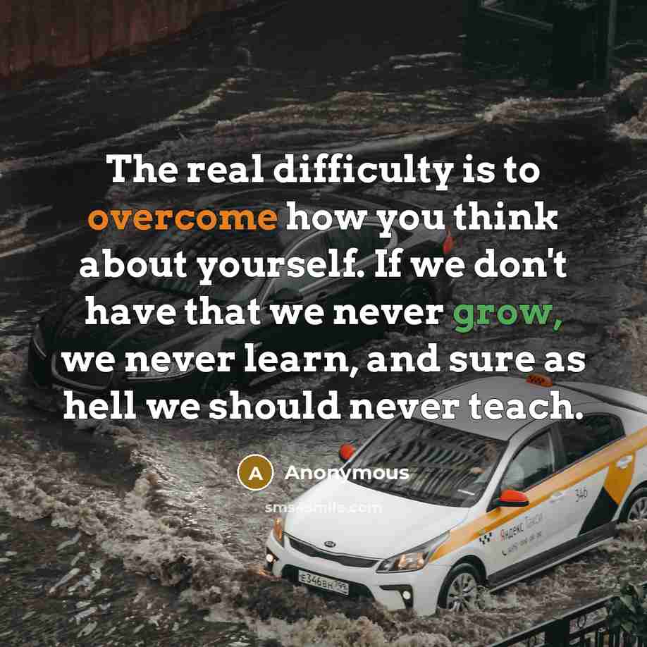 “The real difficulty is to overcome how you think about yourself. If we don't have that we never grow, we never learn, and sure as hell we should never teach.” quote by Anonymous