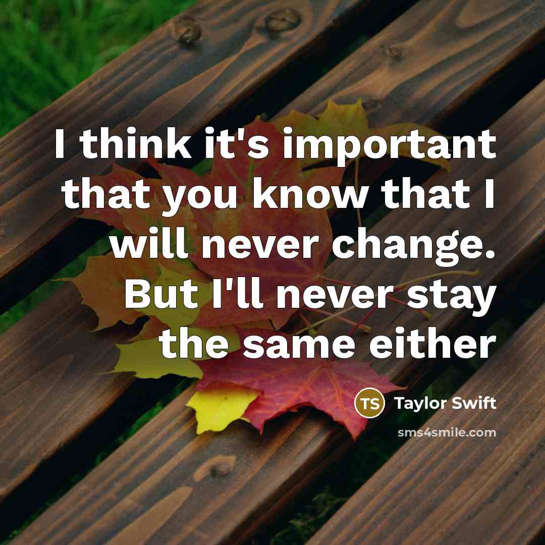 “I think it's important that you know that I will never change. But I'll never stay the same either” quote by Taylor Swift