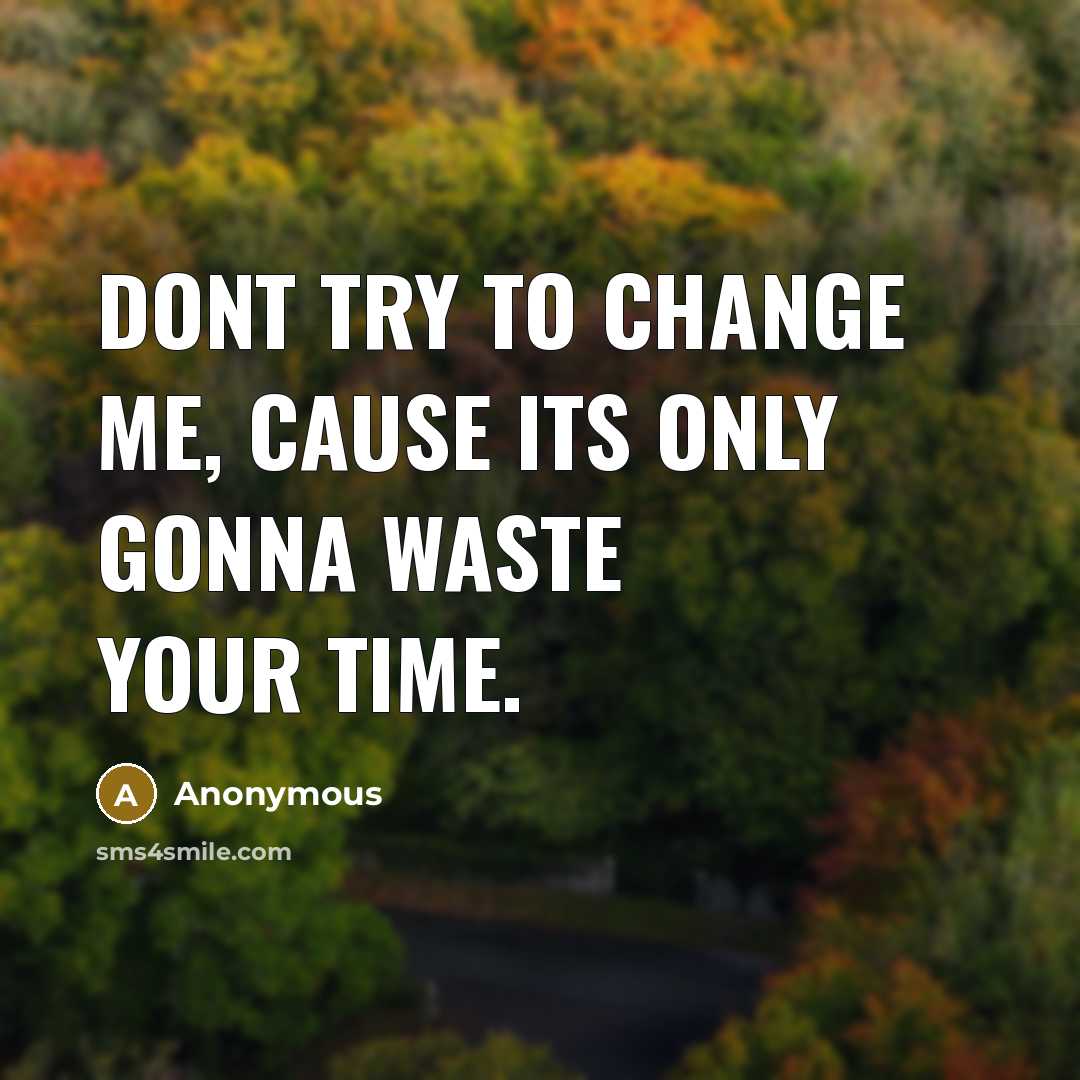 “Dont try to change me, cause its only gonna waste your time.” quote by Anonymous