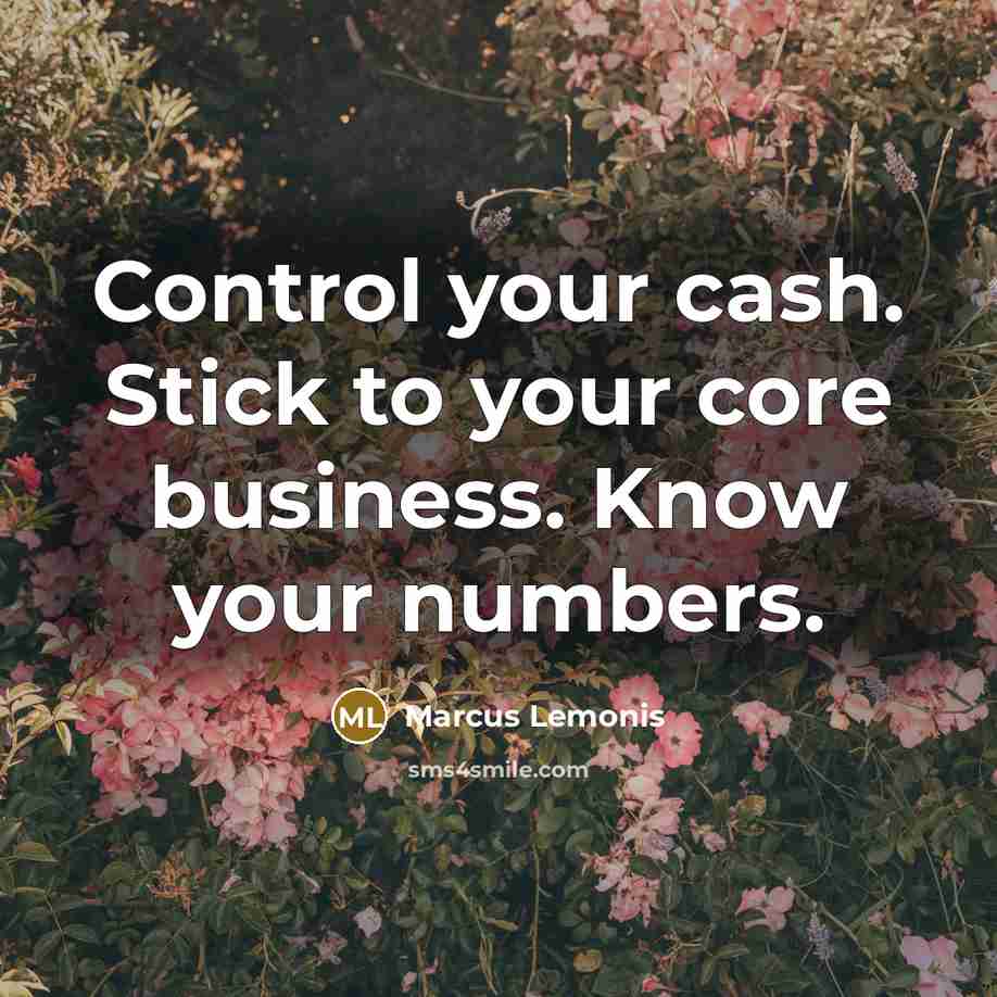 “Control your cash. Stick to your core business. Know your numbers.” quote by Marcus Lemonis