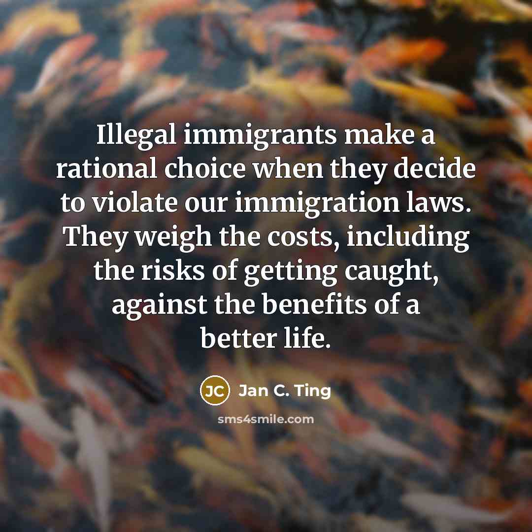 “Illegal immigrants make a rational choice when they decide to violate our immigration laws. They weigh the costs, including the risks of getting caught, against the benefits of a better life.” quote by Jan C. Ting