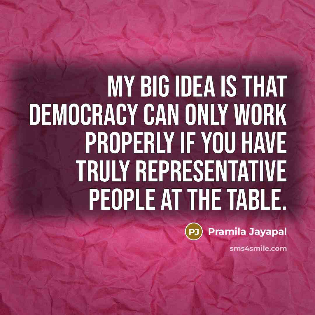 “My big idea is that democracy can only work properly if you have truly representative people at the table.” quote by Pramila Jayapal