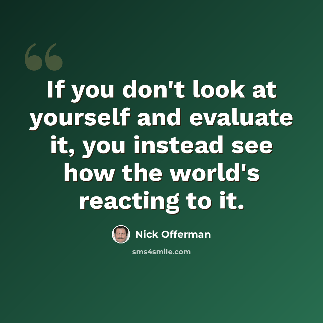 “If you don't look at yourself and evaluate it, you instead see how the world's reacting to it.” quote by Nick Offerman
