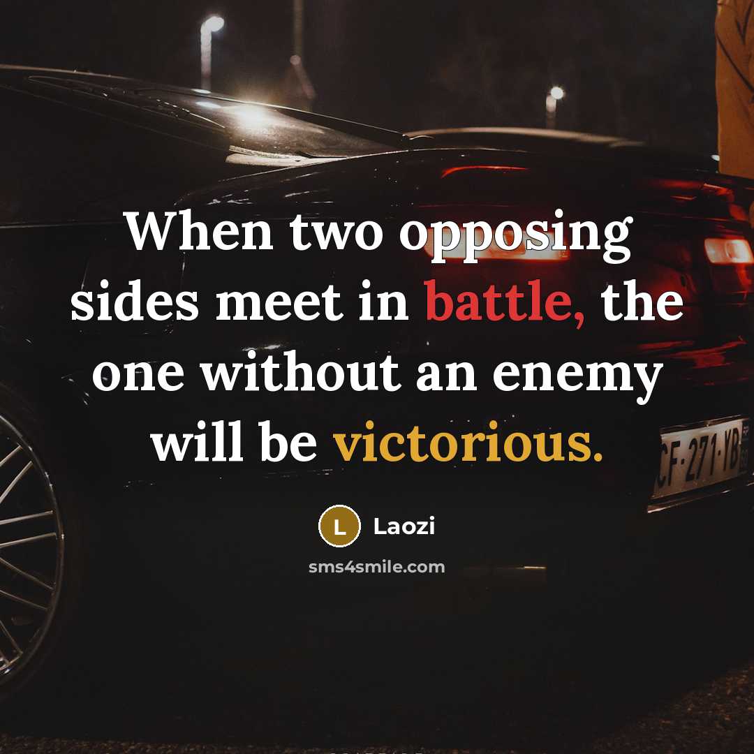 “When two opposing sides meet in battle, the one without an enemy will be victorious.” quote by Laozi