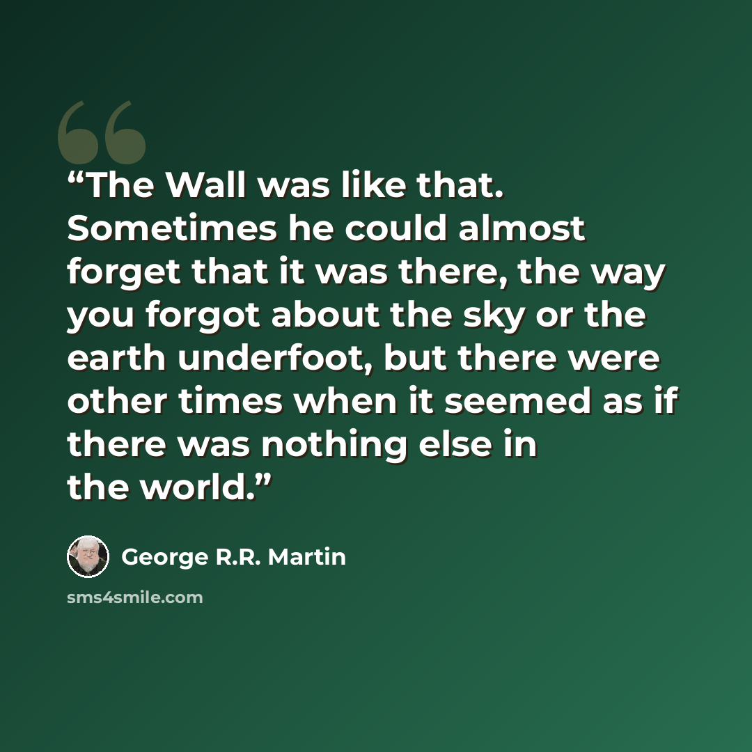 “The Wall was like that. Sometimes he could almost forget that it was there, the way you forgot about the sky or the earth underfoot, but there were other times when it seemed as if there was nothing else in the world.” quote by George R.R. Martin