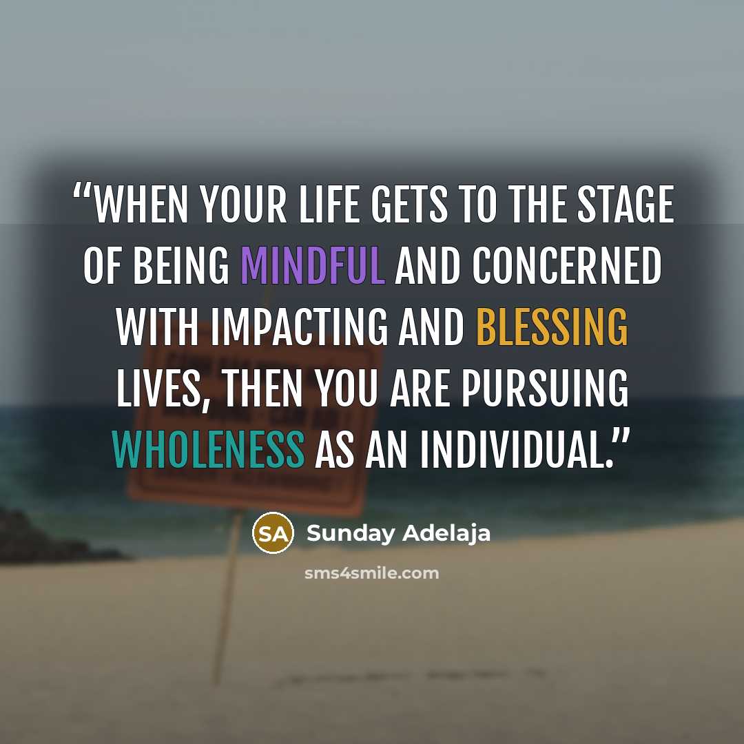 “When your life gets to the stage of being mindful and concerned with impacting and blessing lives, then you are pursuing wholeness as an individual.” quote by Sunday Adelaja