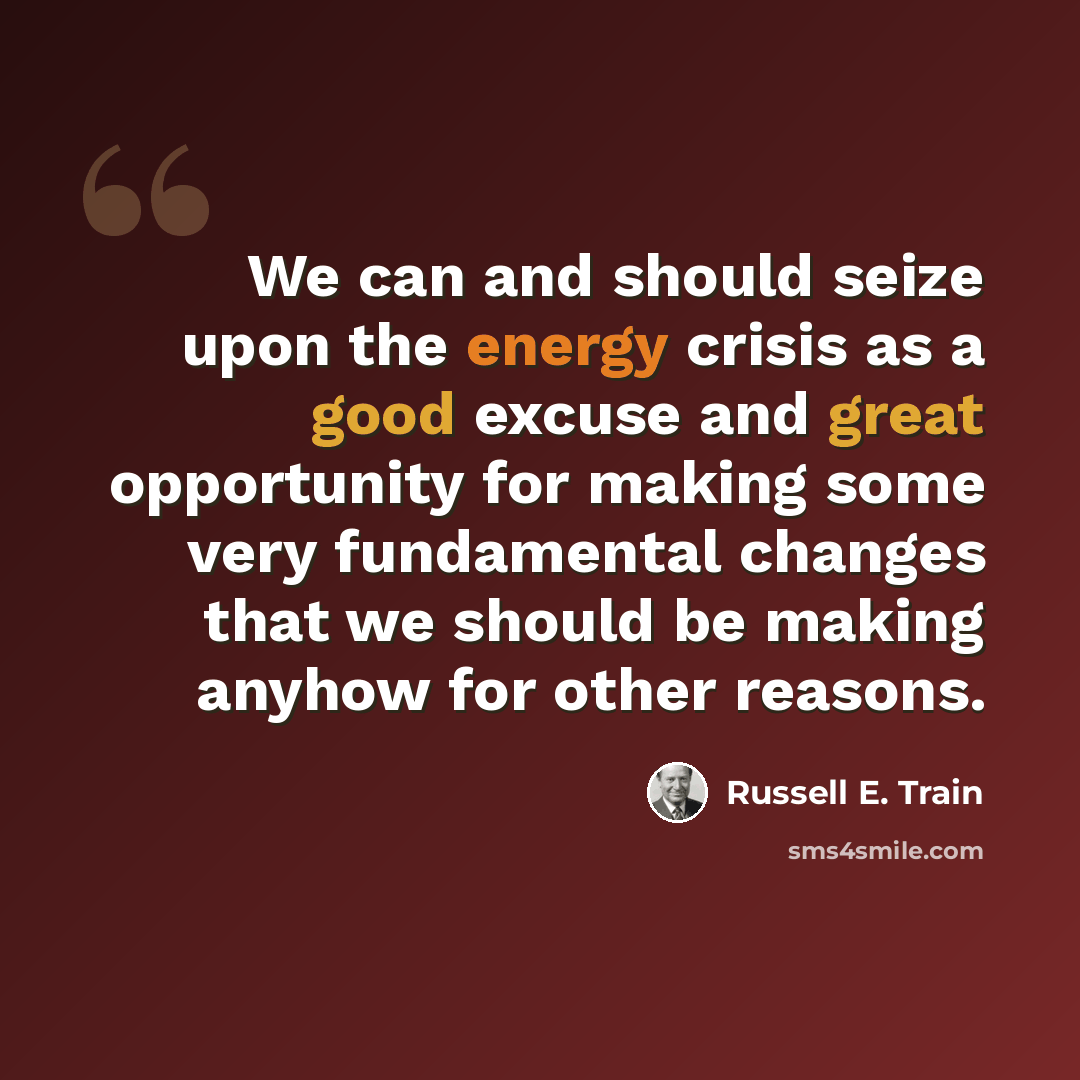“We can and should seize upon the energy crisis as a good excuse and great opportunity for making some very fundamental changes that we should be making anyhow for other reasons.” quote by Russell E. Train