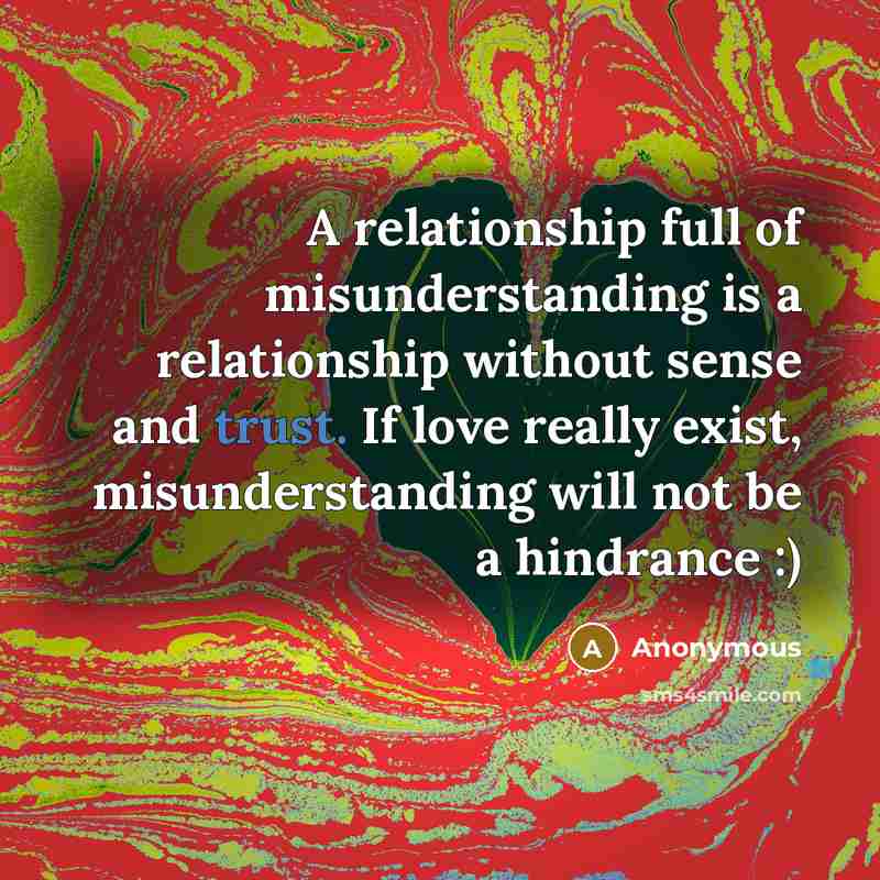 “A relationship full of misunderstanding is a relationship without sense and trust. If love really exist, misunderstanding will not be a hindrance :)” quote by Anonymous