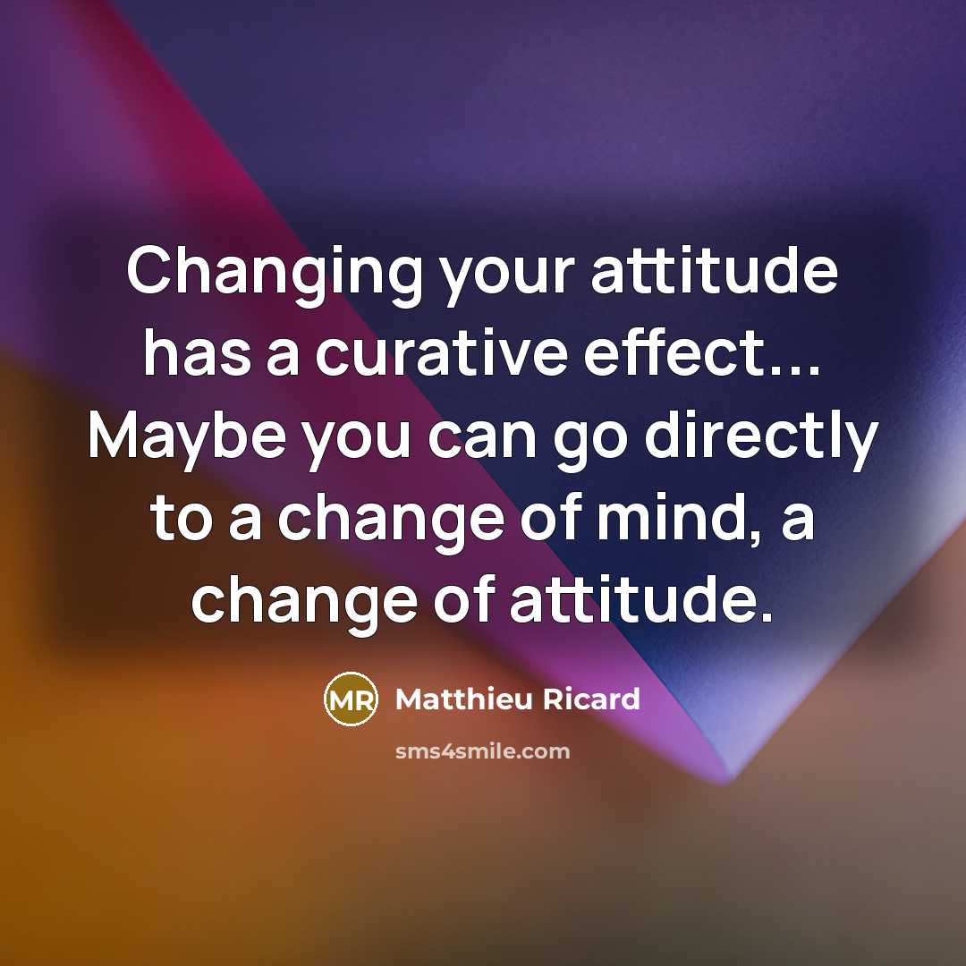 “Changing your attitude has a curative effect... Maybe you can go directly to a change of mind, a change of attitude.” quote by Matthieu Ricard