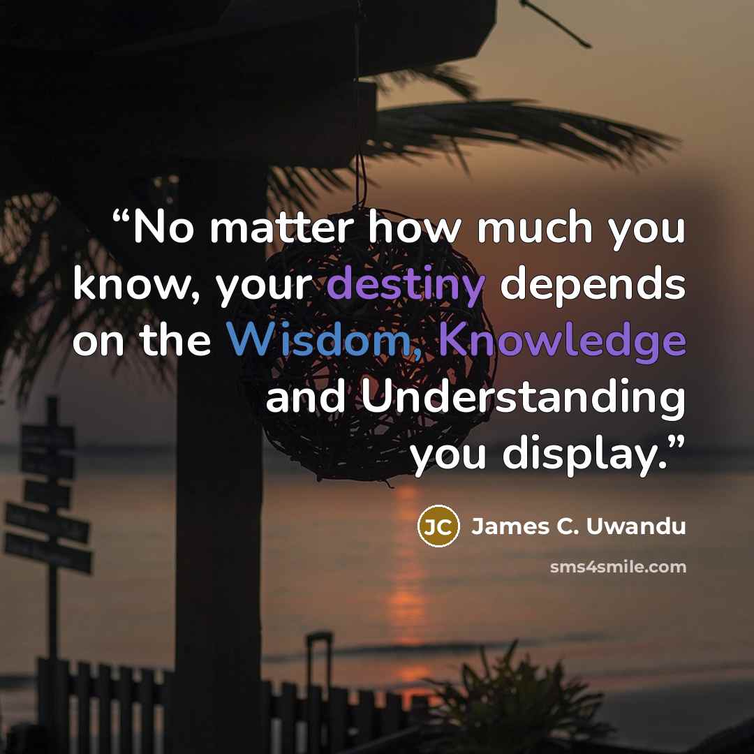 “No matter how much you know, your destiny depends on the Wisdom, Knowledge and Understanding you display.” quote by James C. Uwandu