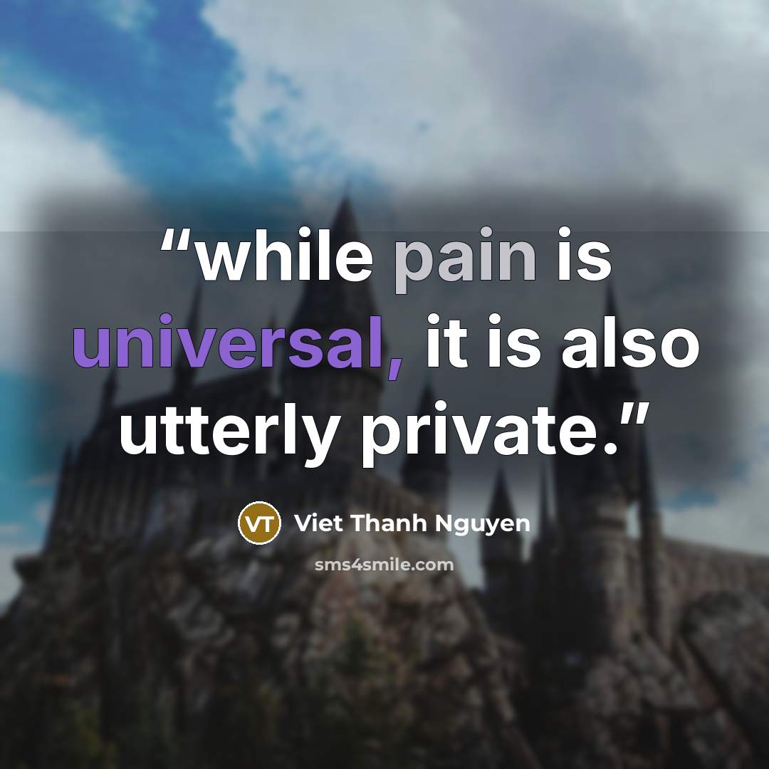 “while pain is universal, it is also utterly private.” quote by Viet Thanh Nguyen