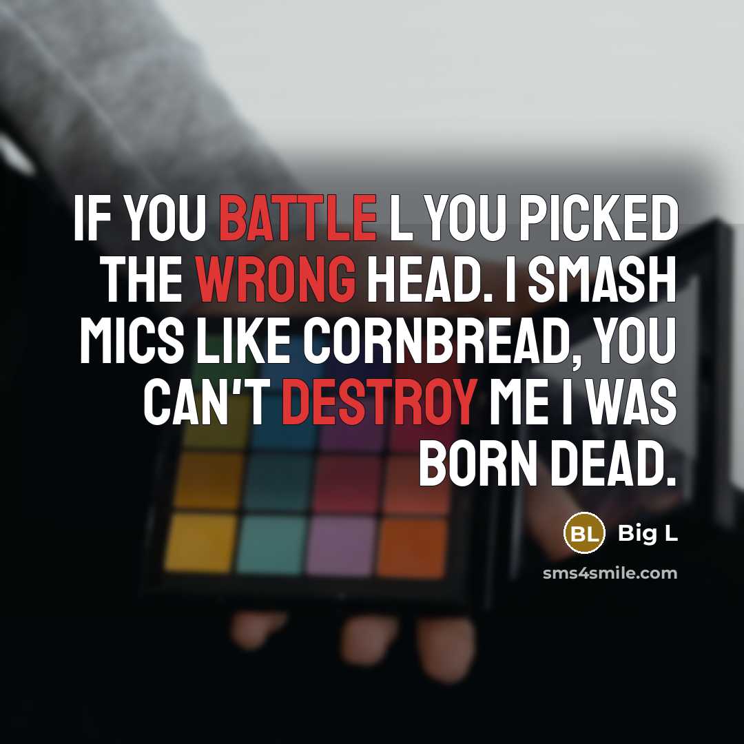 “If you battle L you picked the wrong head. I smash mics like cornbread, you can't destroy me I was born dead.” quote by Big L