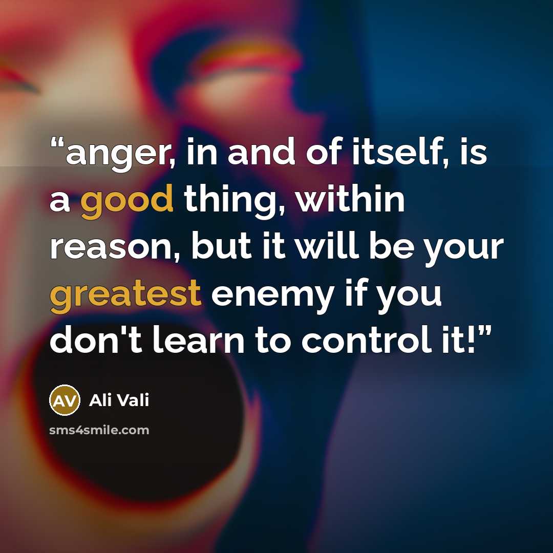 “anger, in and of itself, is a good thing, within reason, but it will be your greatest enemy if you don't learn to control it!” quote by Ali Vali
