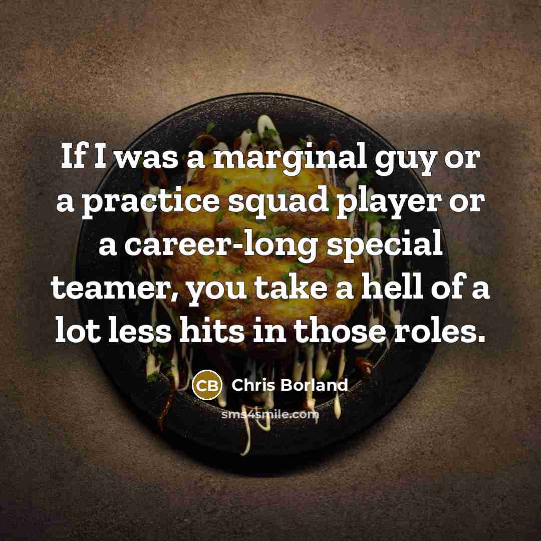 “If I was a marginal guy or a practice squad player or a career-long special teamer, you take a hell of a lot less hits in those roles.” quote by Chris Borland
