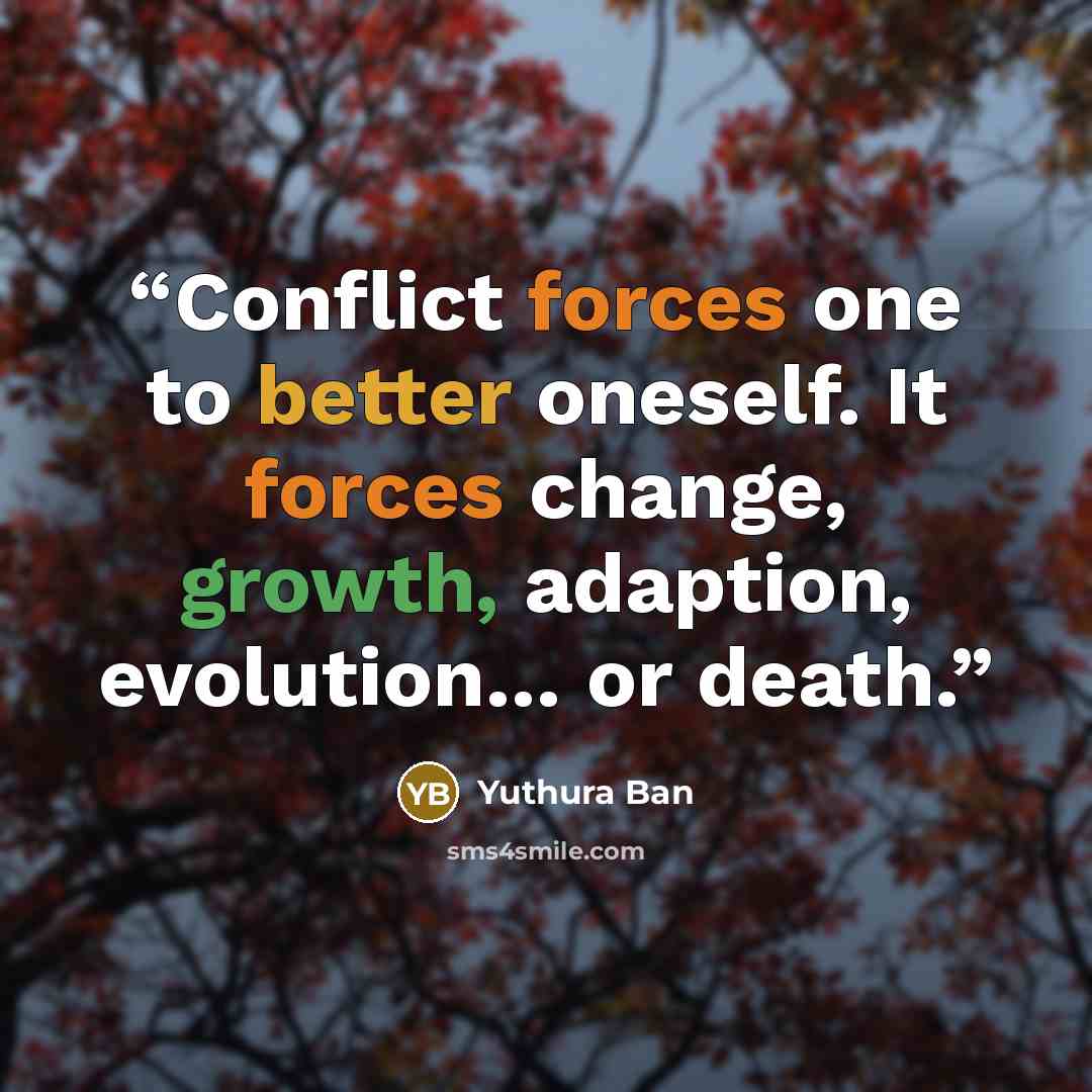 “Conflict forces one to better oneself. It forces change, growth, adaption, evolution… or death.” quote by Yuthura Ban