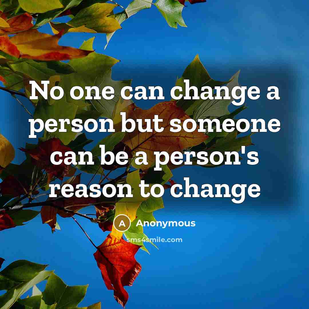 “No one can change a person but someone can be a person's reason to change” quote by Anonymous