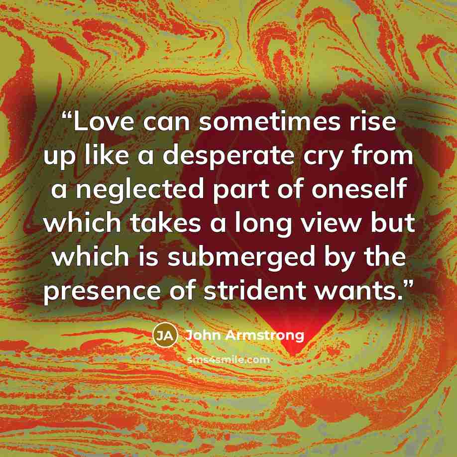 “Love can sometimes rise up like a desperate cry from a neglected part of oneself which takes a long view but which is submerged by the presence of strident wants.” quote by John Armstrong