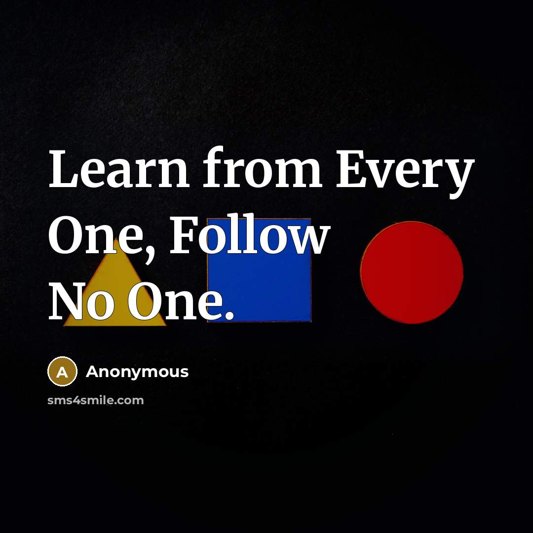 “Learn from Every One, Follow No One.” quote by Anonymous