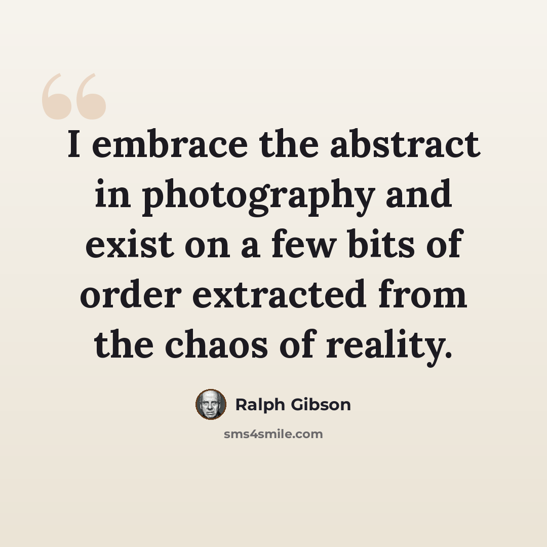 “I embrace the abstract in photography and exist on a few bits of order extracted from the chaos of reality.” quote by Ralph Gibson