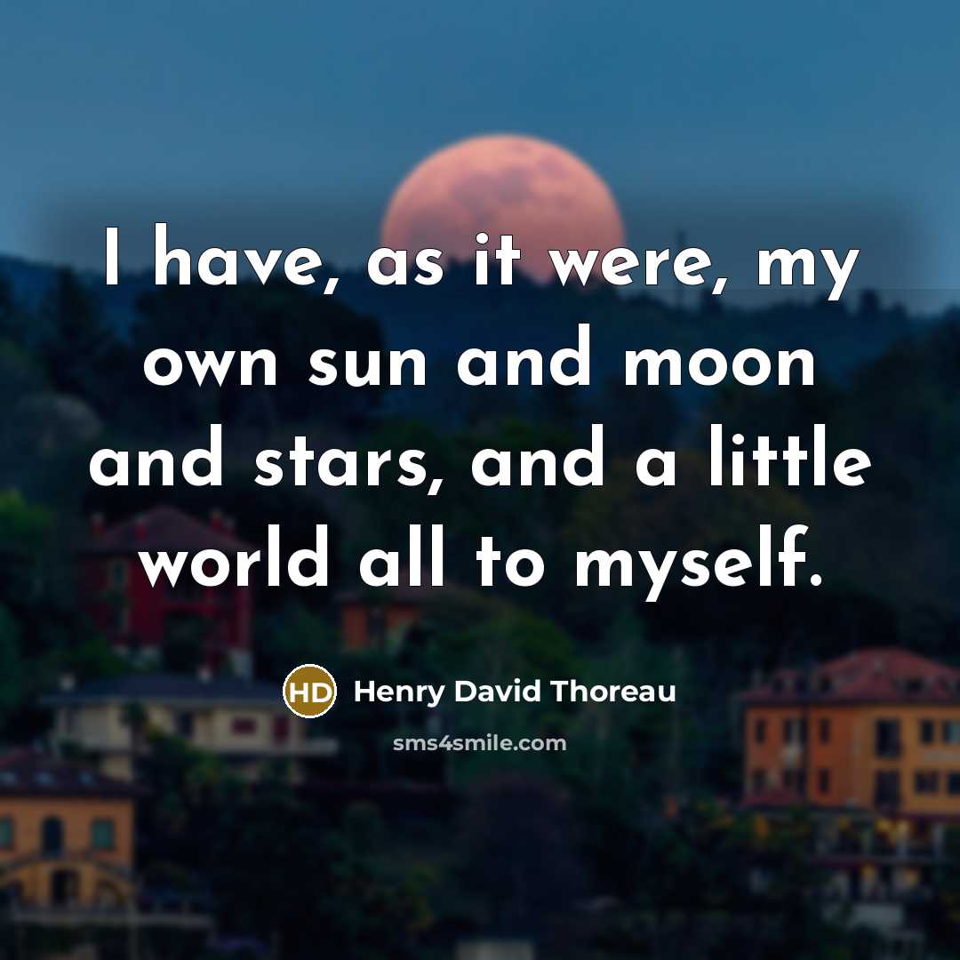 “I have, as it were, my own sun and moon and stars, and a little world all to myself.” quote by Henry David Thoreau