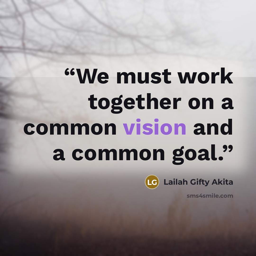 “We must work together on a common vision and a common goal.” quote by Lailah Gifty Akita