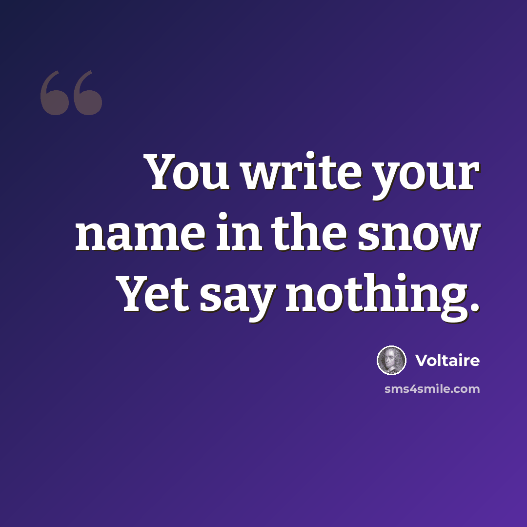 “You write your name in the snow Yet say nothing.” quote by Voltaire