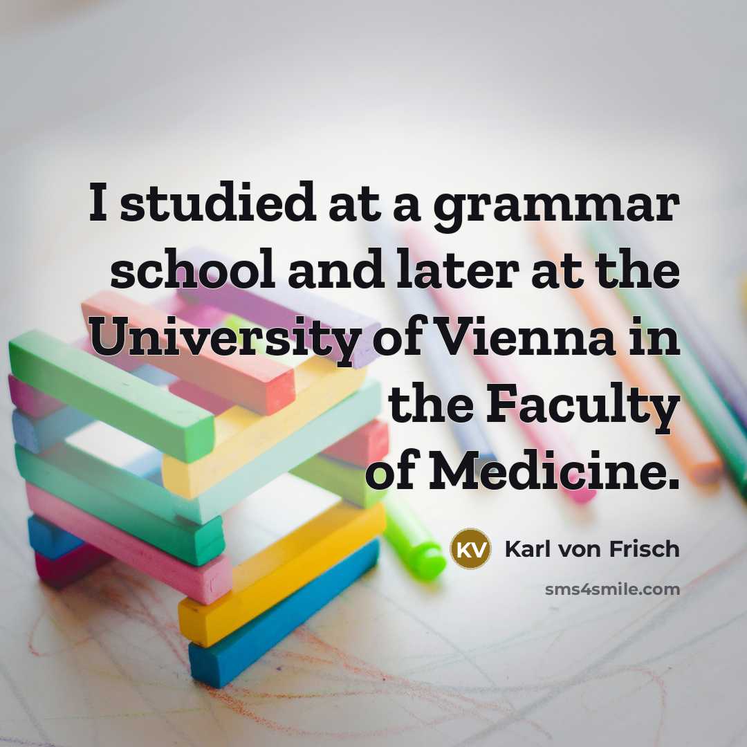 “I studied at a grammar school and later at the University of Vienna in the Faculty of Medicine.” quote by Karl von Frisch