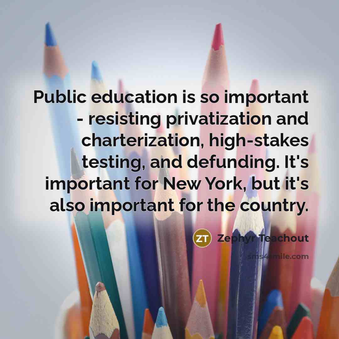 “Public education is so important - resisting privatization and charterization, high-stakes testing, and defunding. It's important for New York, but it's also important for the country.” quote by Zephyr Teachout