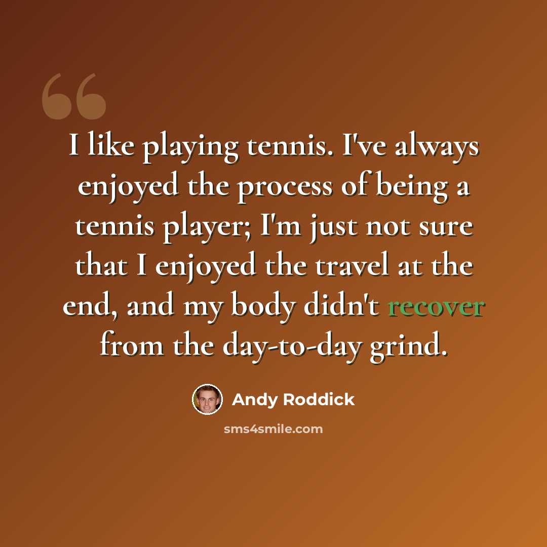 “I like playing tennis. I've always enjoyed the process of being a tennis player; I'm just not sure that I enjoyed the travel at the end, and my body didn't recover from the day-to-day grind.” quote by Andy Roddick
