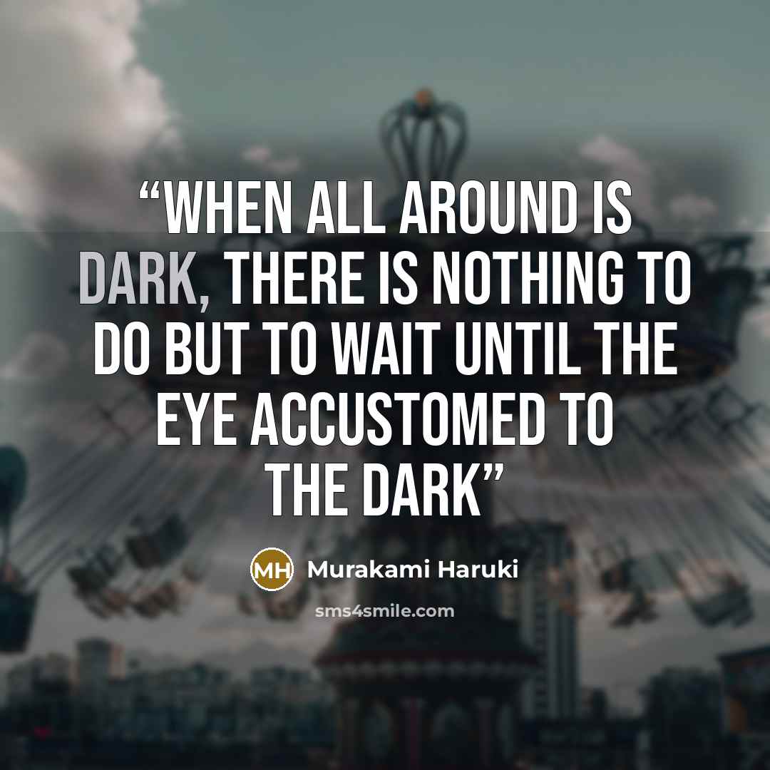“When all around is dark, there is nothing to do but to wait until the eye accustomed to the dark” quote by Murakami Haruki