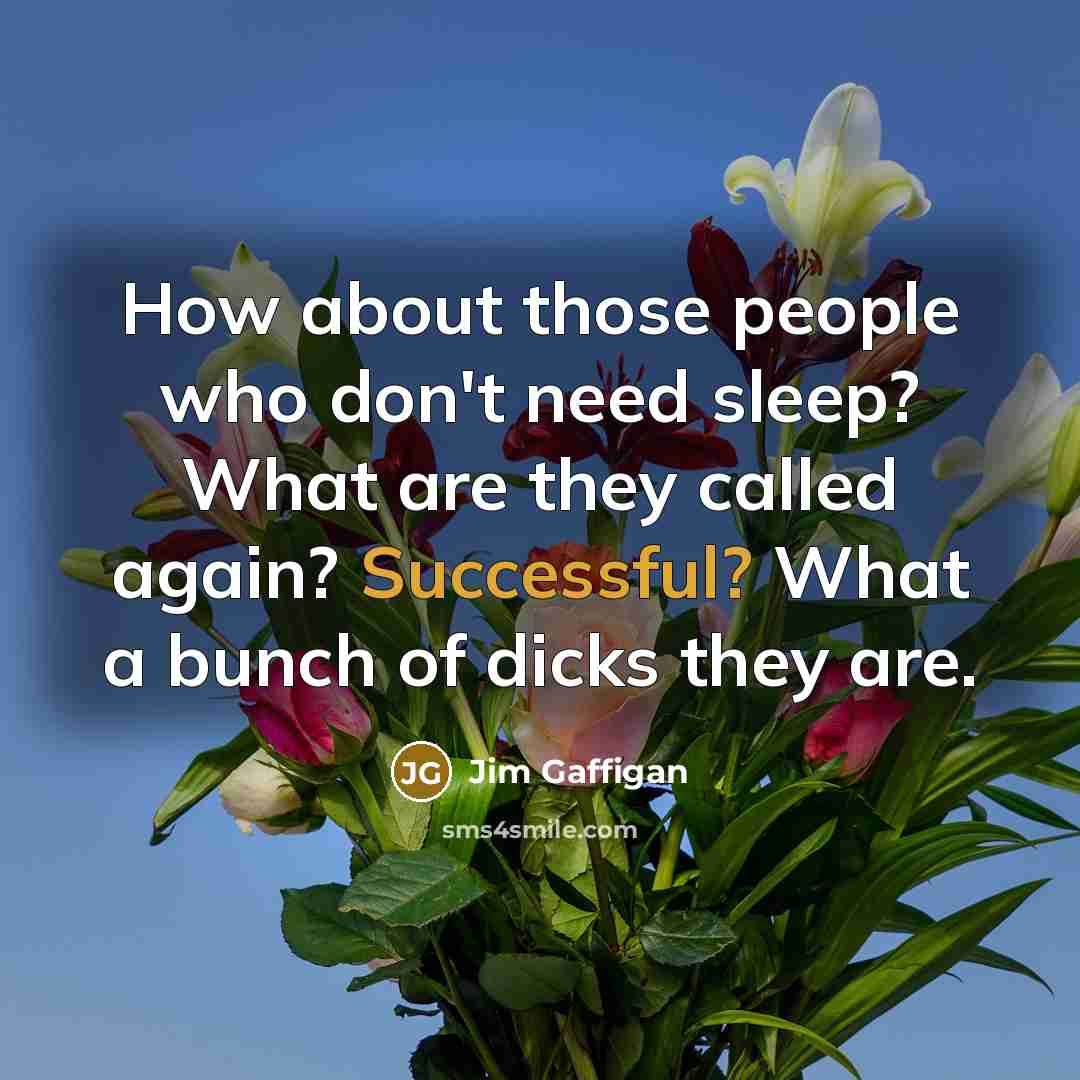 “How about those people who don't need sleep? What are they called again? Successful? What a bunch of dicks they are.” quote by Jim Gaffigan