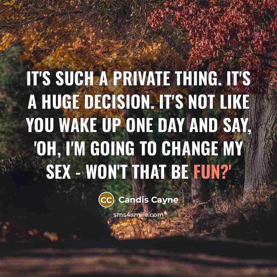 “It's such a private thing. It's a huge decision. It's not like you wake up one day and say, 'Oh, I'm going to change my sex - won't that be fun?'” quote by Candis Cayne