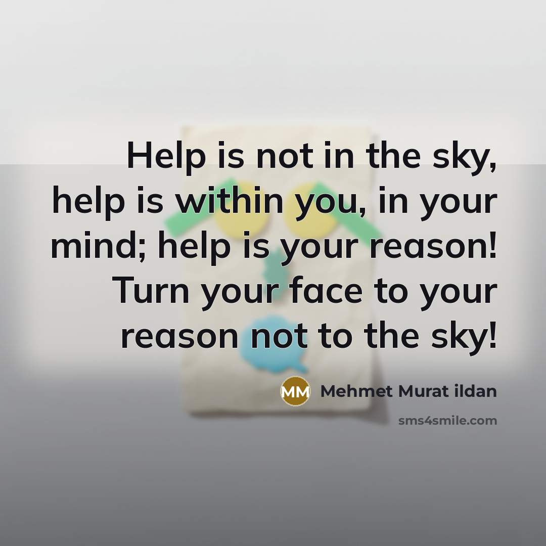 “Help is not in the sky, help is within you, in your mind; help is your reason! Turn your face to your reason not to the sky!” quote by Mehmet Murat Ildan