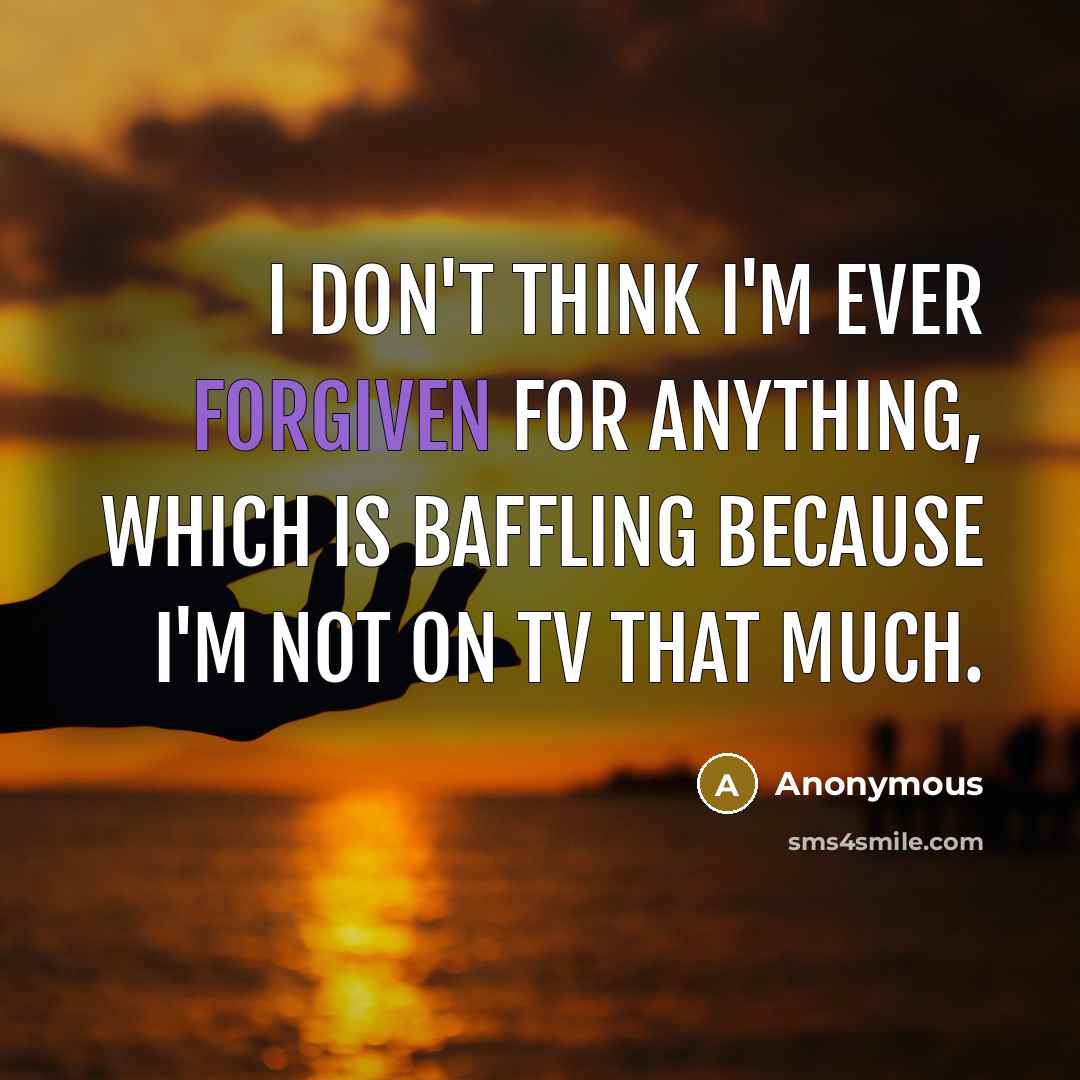 “I don't think I'm ever forgiven for anything, which is baffling because I'm not on TV that much.” quote by Anonymous