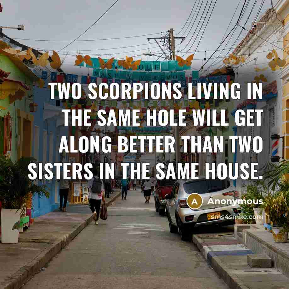 “Two scorpions living in the same hole will get along better than two sisters in the same house.” quote by Anonymous