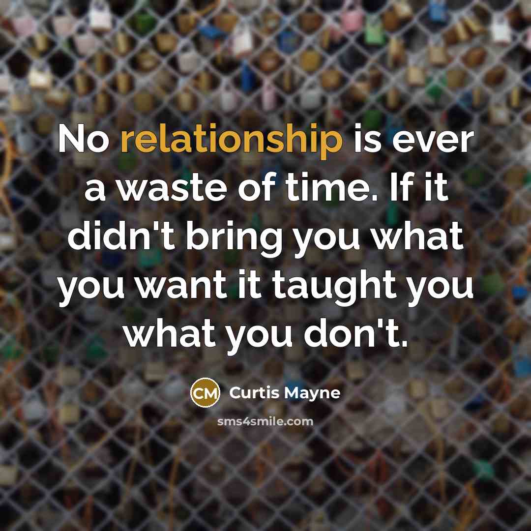 “No relationship is ever a waste of time. If it didn't bring you what you want it taught you what you don't.” quote by Curtis Mayne