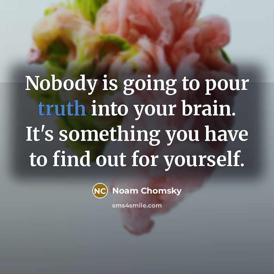 “Nobody is going to pour truth into your brain. It's something you have to find out for yourself.” quote by Noam Chomsky