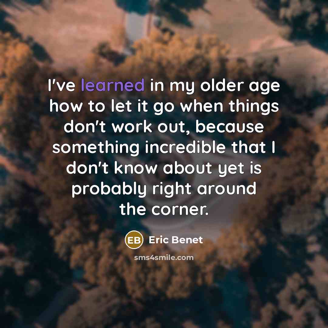 “I've learned in my older age how to let it go when things don't work out, because something incredible that I don't know about yet is probably right around the corner.” quote by Eric Benet