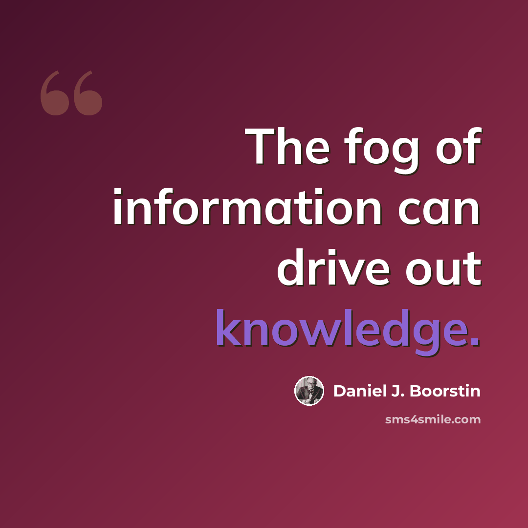 “The fog of information can drive out knowledge.” quote by Daniel J. Boorstin