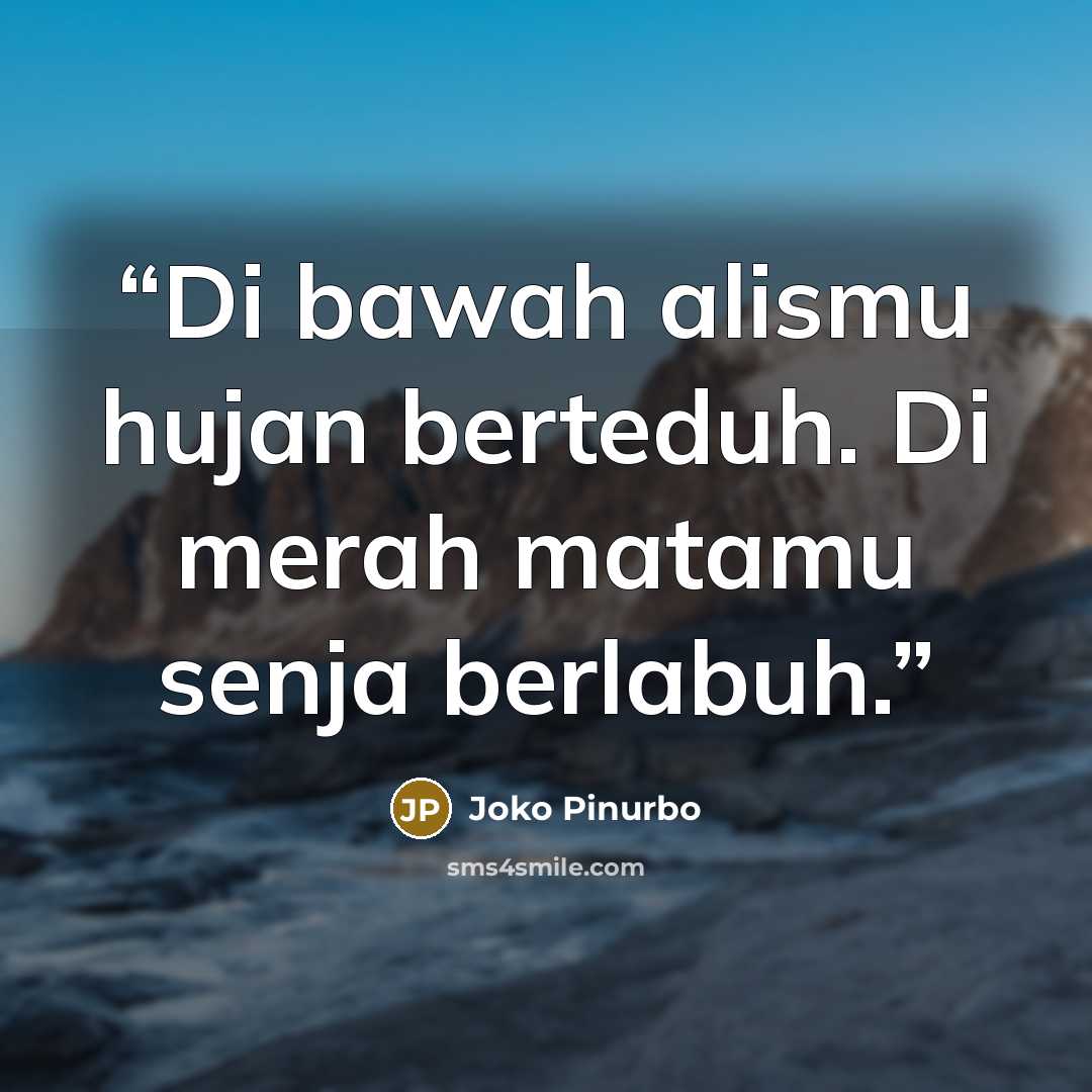 “Di bawah alismu hujan berteduh. Di merah matamu senja berlabuh.” quote by Joko Pinurbo