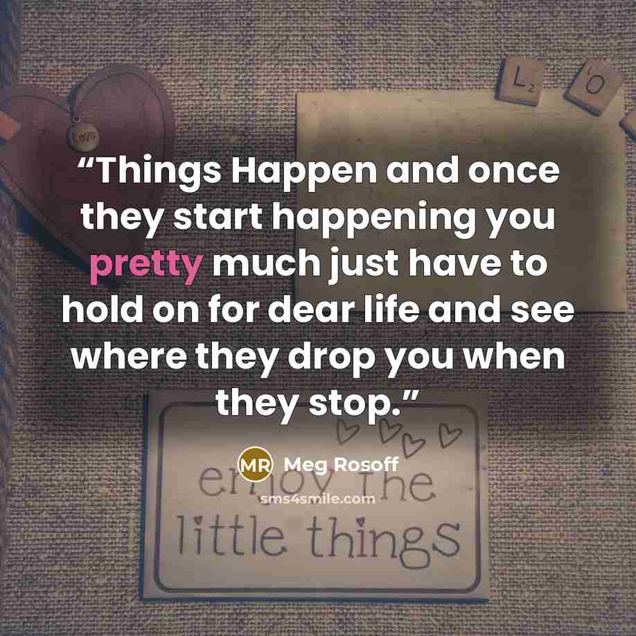 “Things Happen and once they start happening you pretty much just have to hold on for dear life and see where they drop you when they stop.” quote by Meg Rosoff